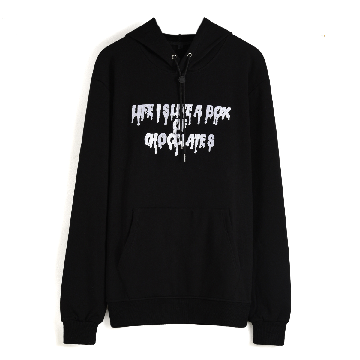>AungCrown street style cool black letter print pullover hoodies.
