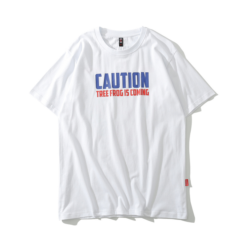 >Summer white crewneck t shirt with 3D print graphic for men