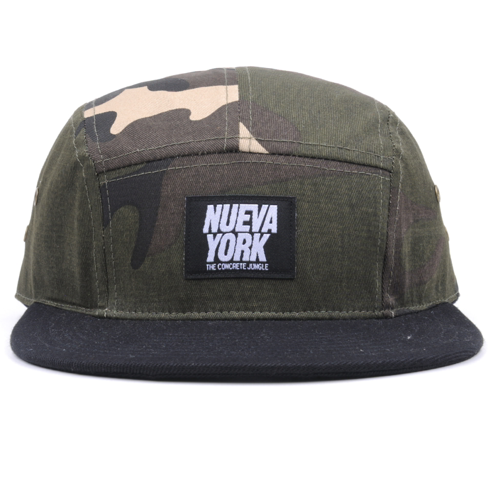 >plain woven patch camo 5 panels caps