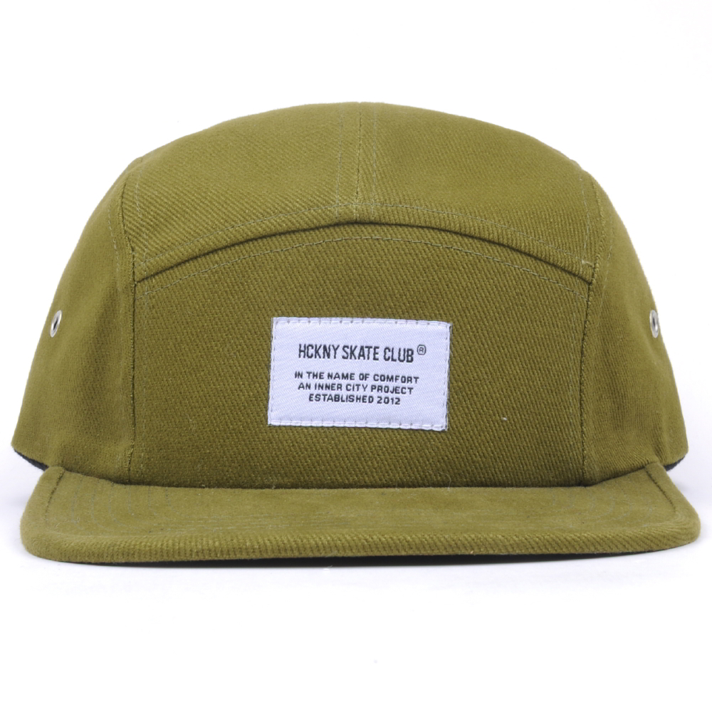 >plain woven label flat brim 5 panels cap