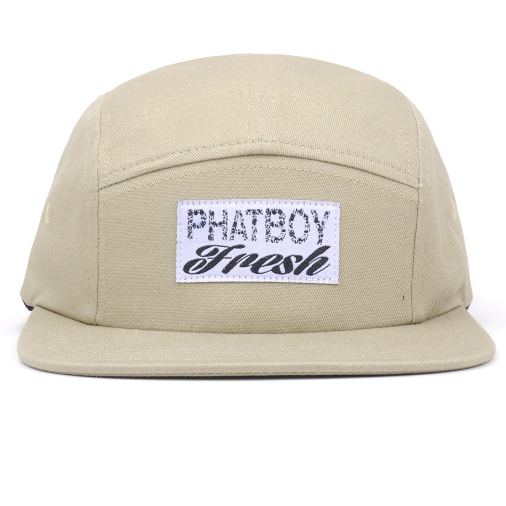>custom woven label plain 5 panels caps