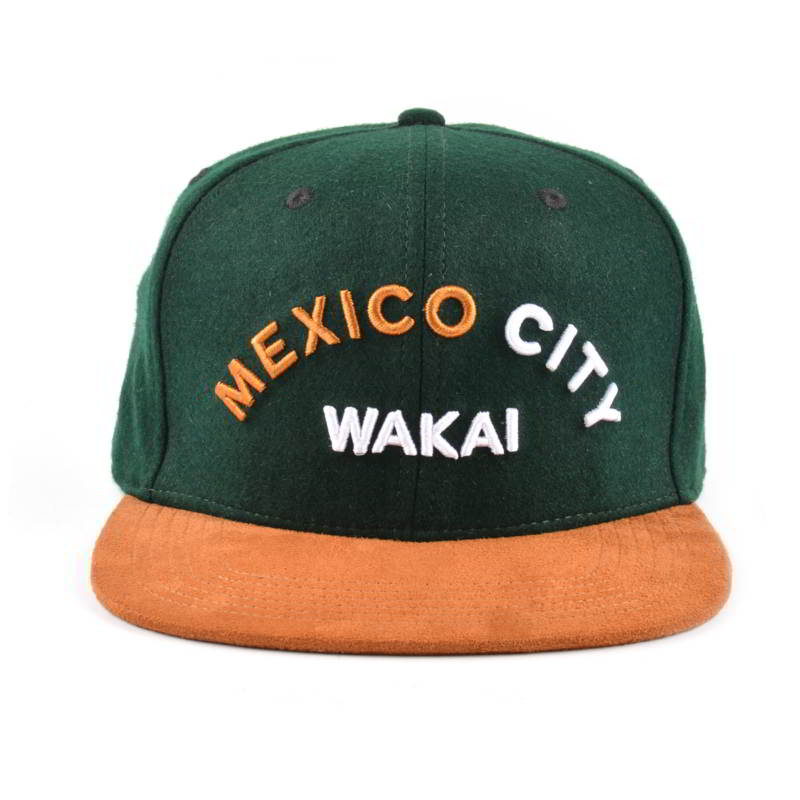 >suede brim 3d embroidery metal wool snapback caps