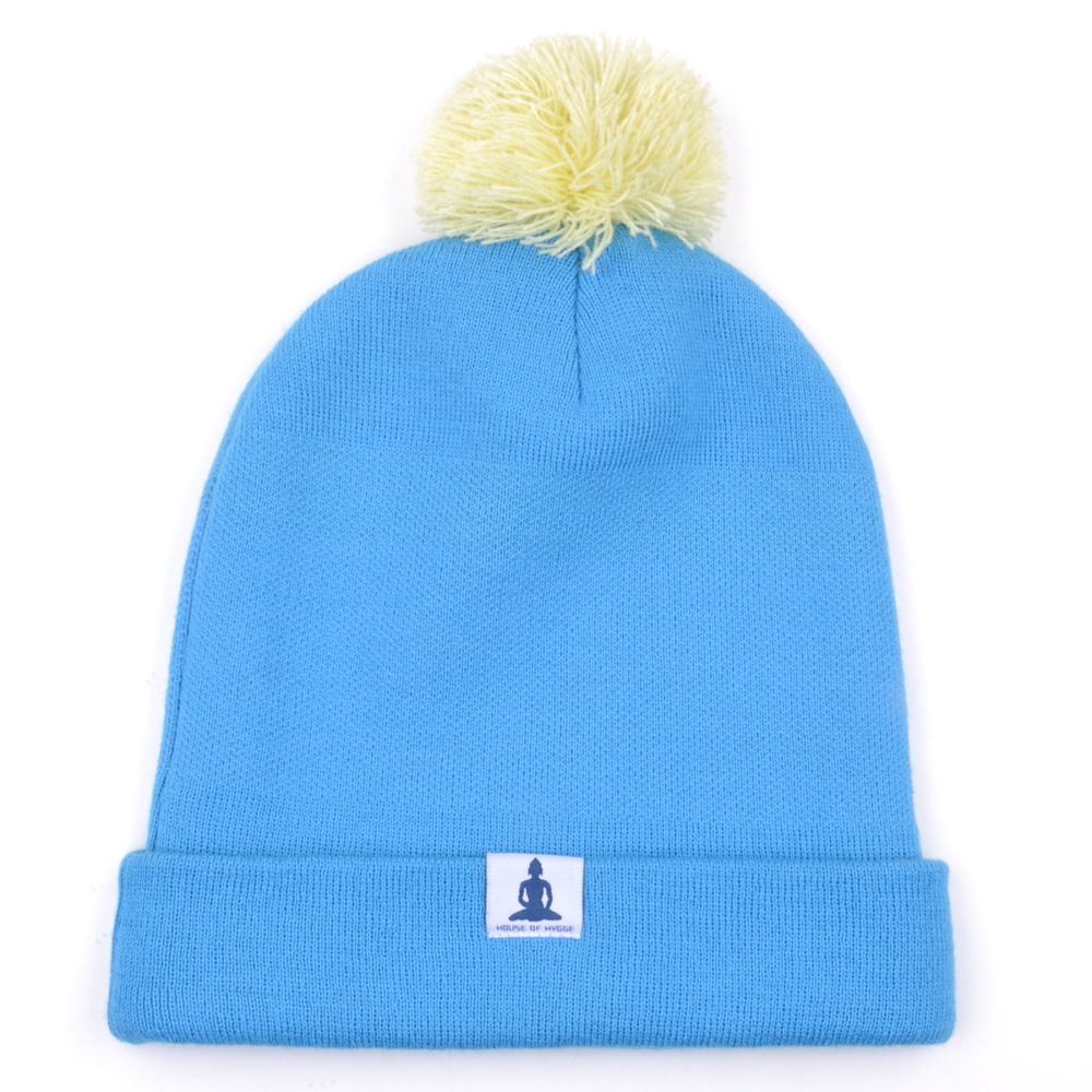 plain jacquard winter pom pom beanies