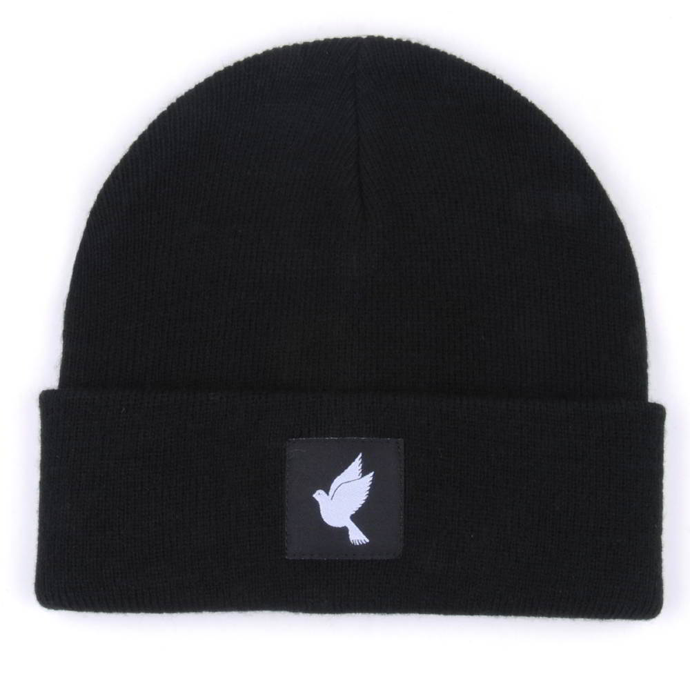 >black knit hats cuffed winter beanies