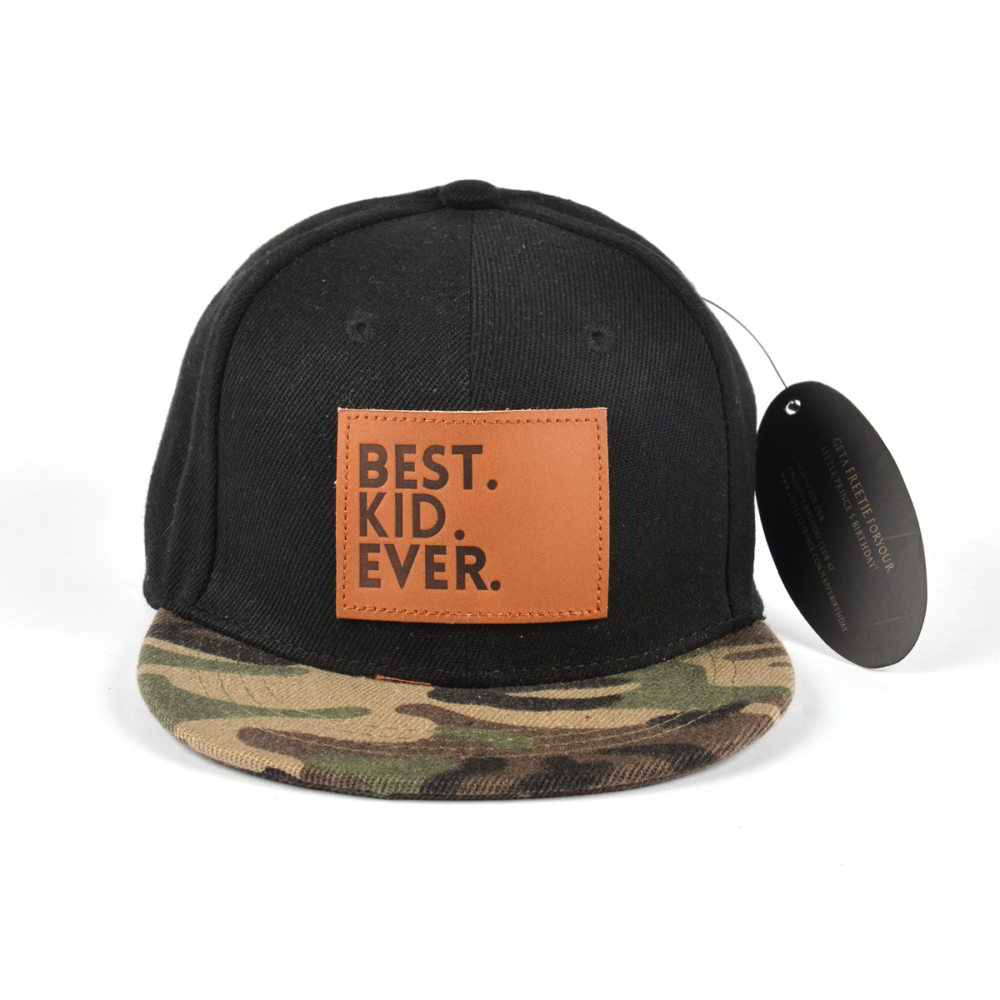 >camo brim leather patch snapback children caps