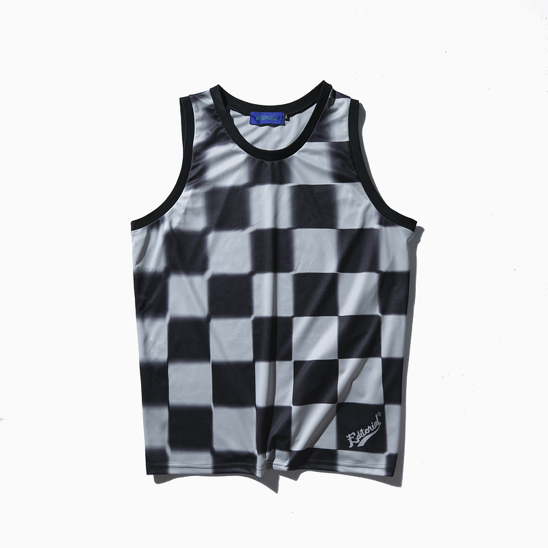 >Checker pattern soft cotton tank top for men