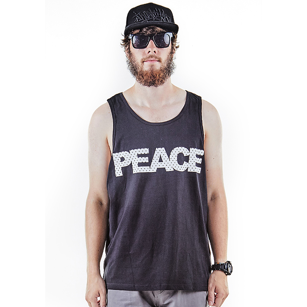 Black funny printed characters tank top for men